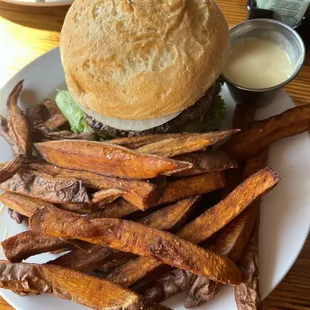 GF Bear Creek Farm Classic burger and Sweet Potato Fries