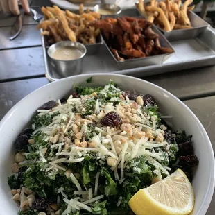 Chopped Kale Salad, fry flight, burger