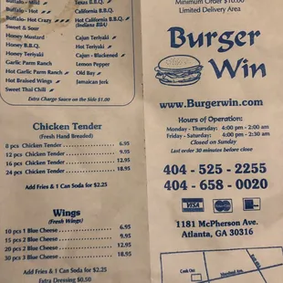 Menu as of 2018!