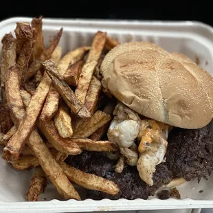 Lobster burger w/ Cajun fries