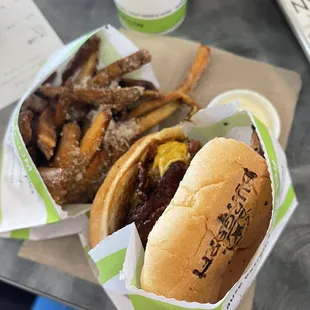 Ultimate bacon burger and truffle fries.