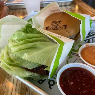 Burgerfi Burger both in bread and in lettuce wrap