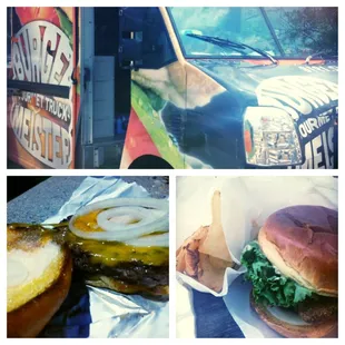 The snazzy truck, the cheeseburger and the portobello burger!