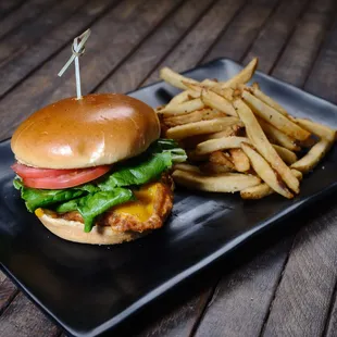 a burger and french fries