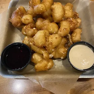 The cheese curds are amazing! Light breading, crispy and gooey! Tip: ask for the chipotle ranch as well for dipping!