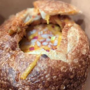the inside of a bread bowl