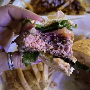 Burger cooked to my liking-medium rare.