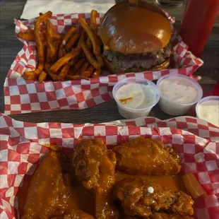 This place is really good! We order the wings extra crispy and this burger is the Phoenix burger