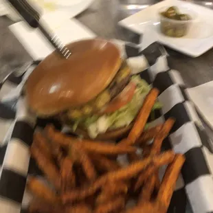 a burger and fries