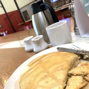 "Short stack of pancakes" from the "Sides" section of their breakfast menu! Two pancakes--the perfect size for a normal person.