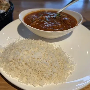 a bowl of chili and rice