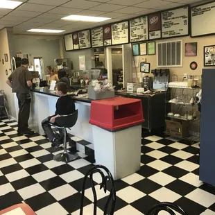 a checkered floor in a diner
