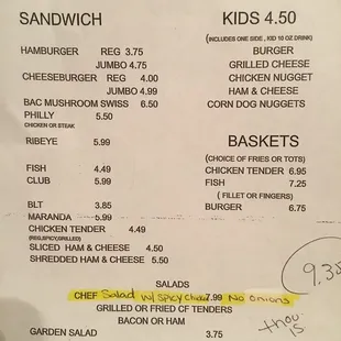 the price of a sandwich