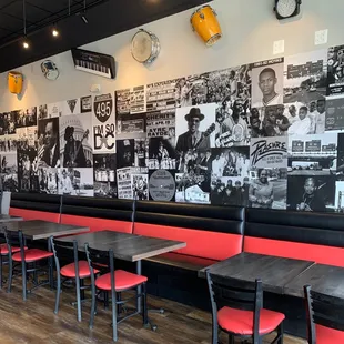 The restaurant's interior sets the tone for paying homage to local musicians, politicians, and influencers.