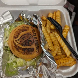 GF burger and fries