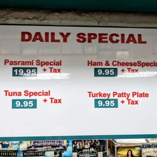 a menu for the daily special