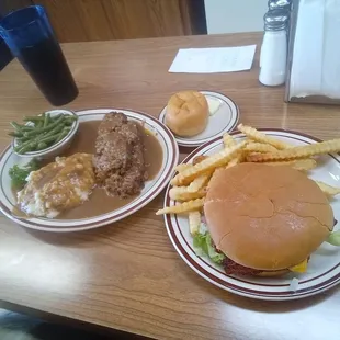 Bacon cheeseburger meal and meatloaf meal.