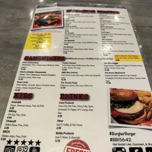 a menu for a burger restaurant