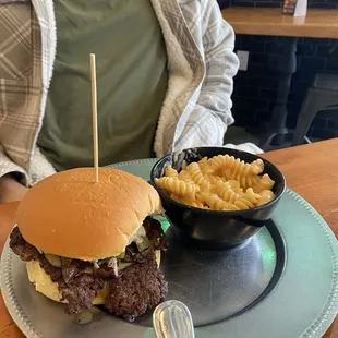 Burger and Mac and Cheese