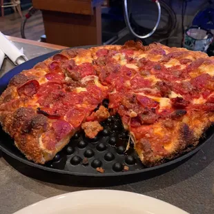 Large pepperoni and sausage.