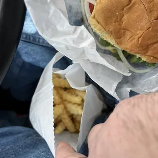 Burger and crinkle fries