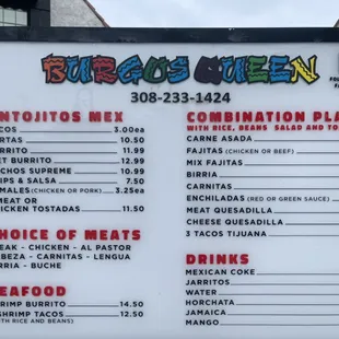 Burgos queen Menu
