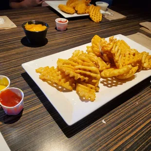 Waffle fries. Nothing special about them, but as waffle fries go they taste great.