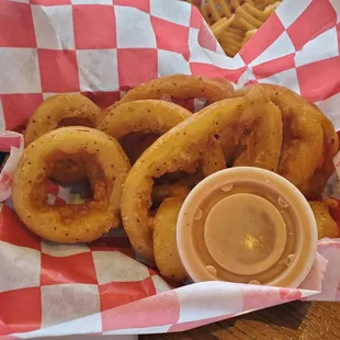 Onion rings lacked flavor. The Outback-style sauce helps, but not enough.