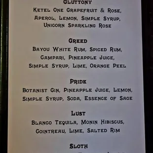 Cocktail List
