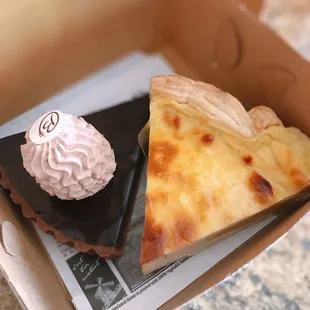 Flan and chocolate tart.