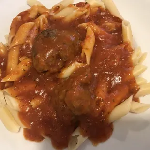 Mostaccioli and meatballs