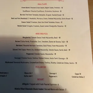 menu