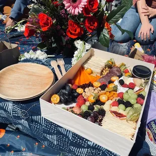 Charcuterie, cheese, fruits, crackers, jams