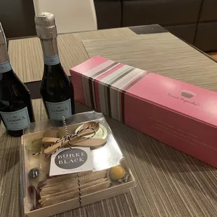 My Burke &amp; Black individual grazing box along with other treats we ordered for each guest at my friend's Zoom baby shower.