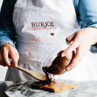 Coating our toffee by hand