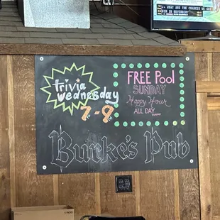 Trivia and pool specials!