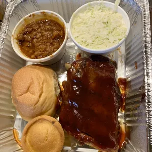 Half slab ribs, coleslaw and baked beans - to go