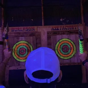 Glow in the dark axe throwing