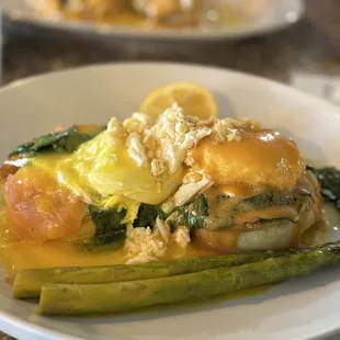 Salmon and crab Benedict