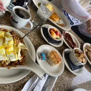 Texas Skillet with a Biscuit Oreo Pancakes Fresh Fruit Brunch Potatoes and a Floridian Omelette