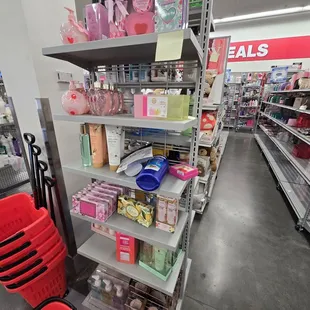 Baskets and beauty items.