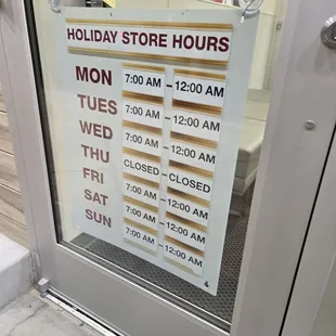 This year's holiday hours
