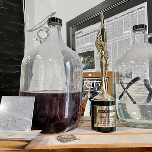 a bottle of wine and a bottle of liquor