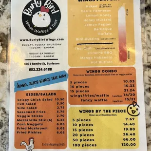 Wings, Waffles, Drinks menu