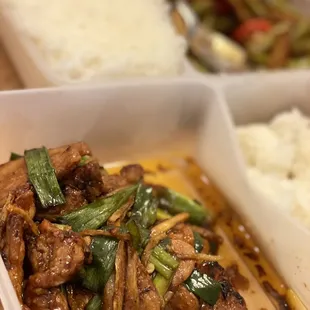 Ginger &amp; chili pork belly spicy ( actually not): on my, it is surprisingly delicious. I want to get it again.