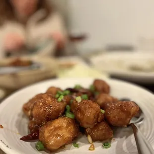 Fried chicken- reminded me of orange chicken. Would benefit from smaller chicken chunks