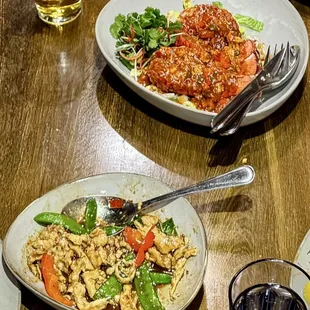 Sweet and sour lobster and basil lemongrass chicken