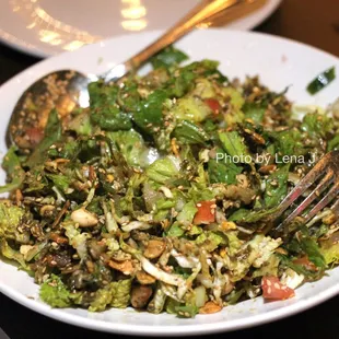 Laphet Thoke (Tea Leaf Salad) ($18.95) after mixing