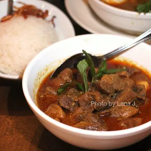 Pork Curry with Potatoes ($23.95) and Coconut Rice ($3.95)