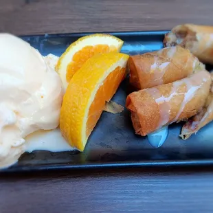 Jack Fruit Bananas egg rolls with vanilla ice cream